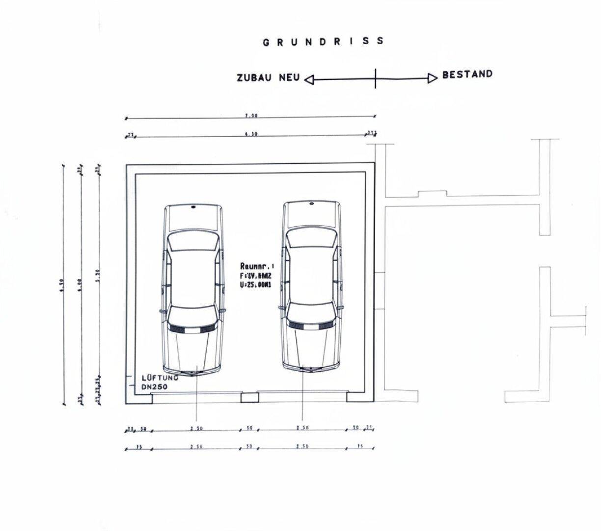 Grundriss der Doppelgarage mit Platz für zwei Fahrzeuge.