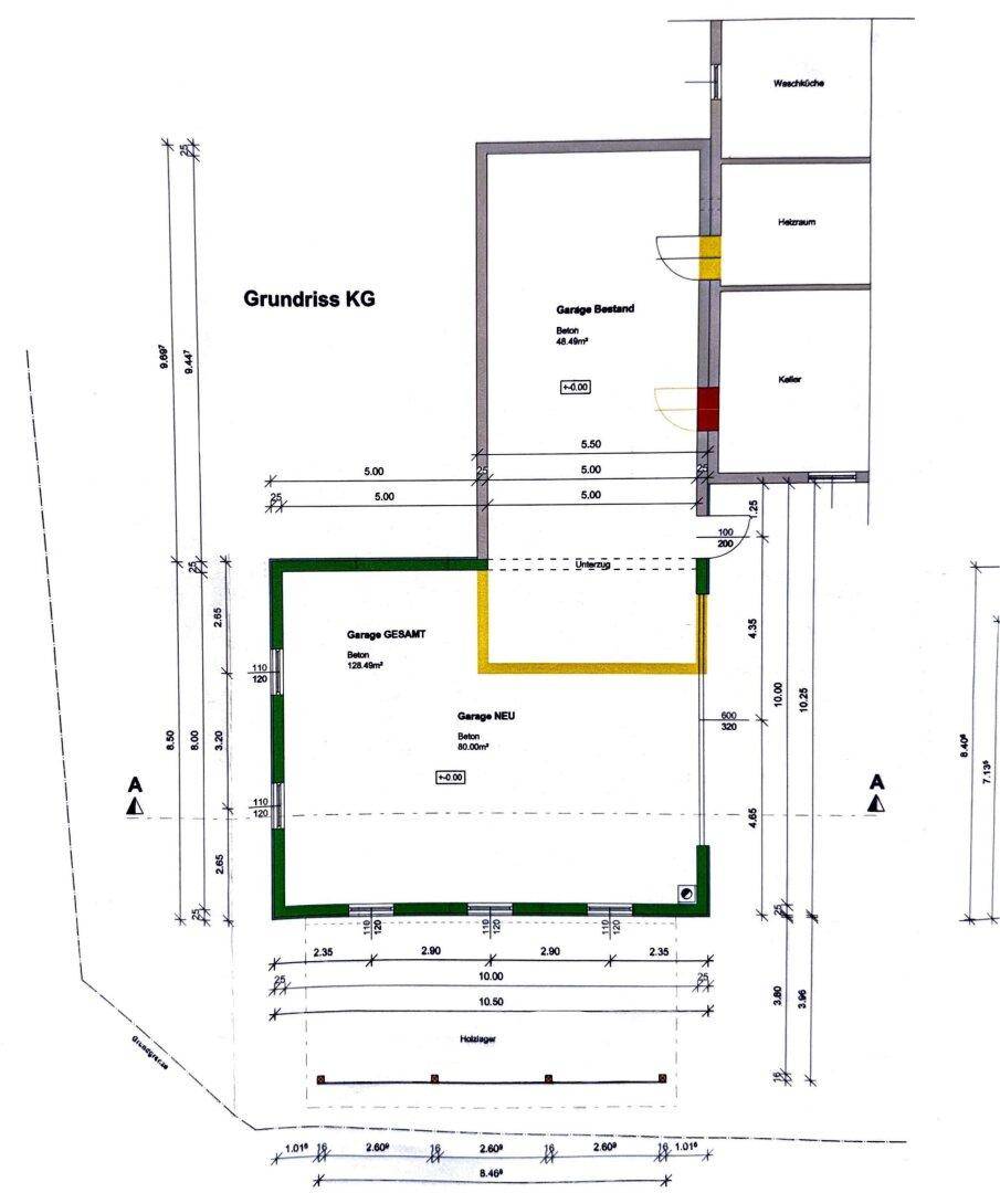 Moderner Grundriss des Kellergeschosses mit großer Garage, Waschküche und weiteren Kellerräumen.