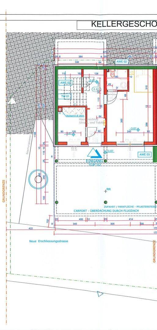 Grundriss des Kellergeschosses mit Abstellräumen und Technikbereich.