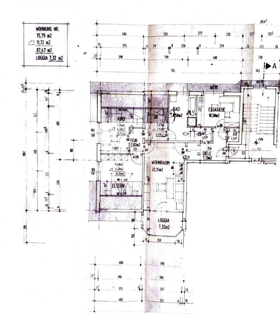 Detaillierter Grundriss der Wohnung mit Raumaufteilung und Flächenangaben.