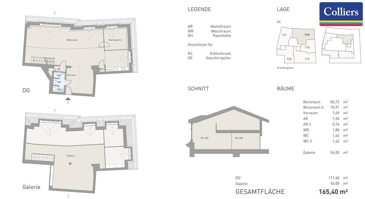 Grundriss des Dachgeschosses mit Galerie und detaillierten Flächenangaben.