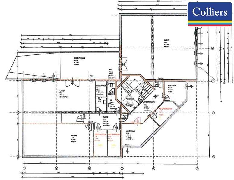 Grundriss des Untergeschosses mit Lagerbereichen, Archiv und Technikräumen, funktional aufgeteilt.