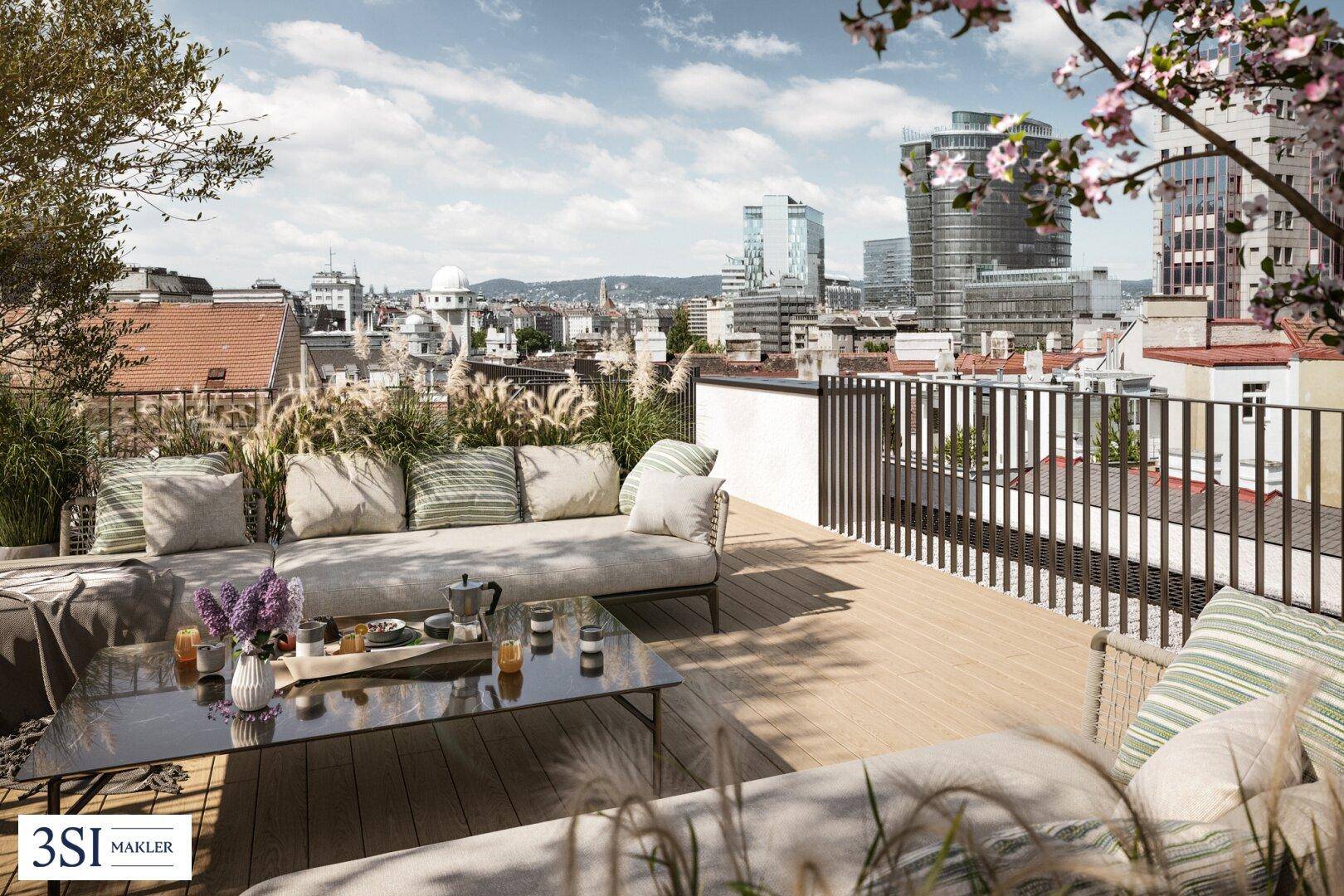Dachterrasse mit Blick über Wien im Projekt The Heritage