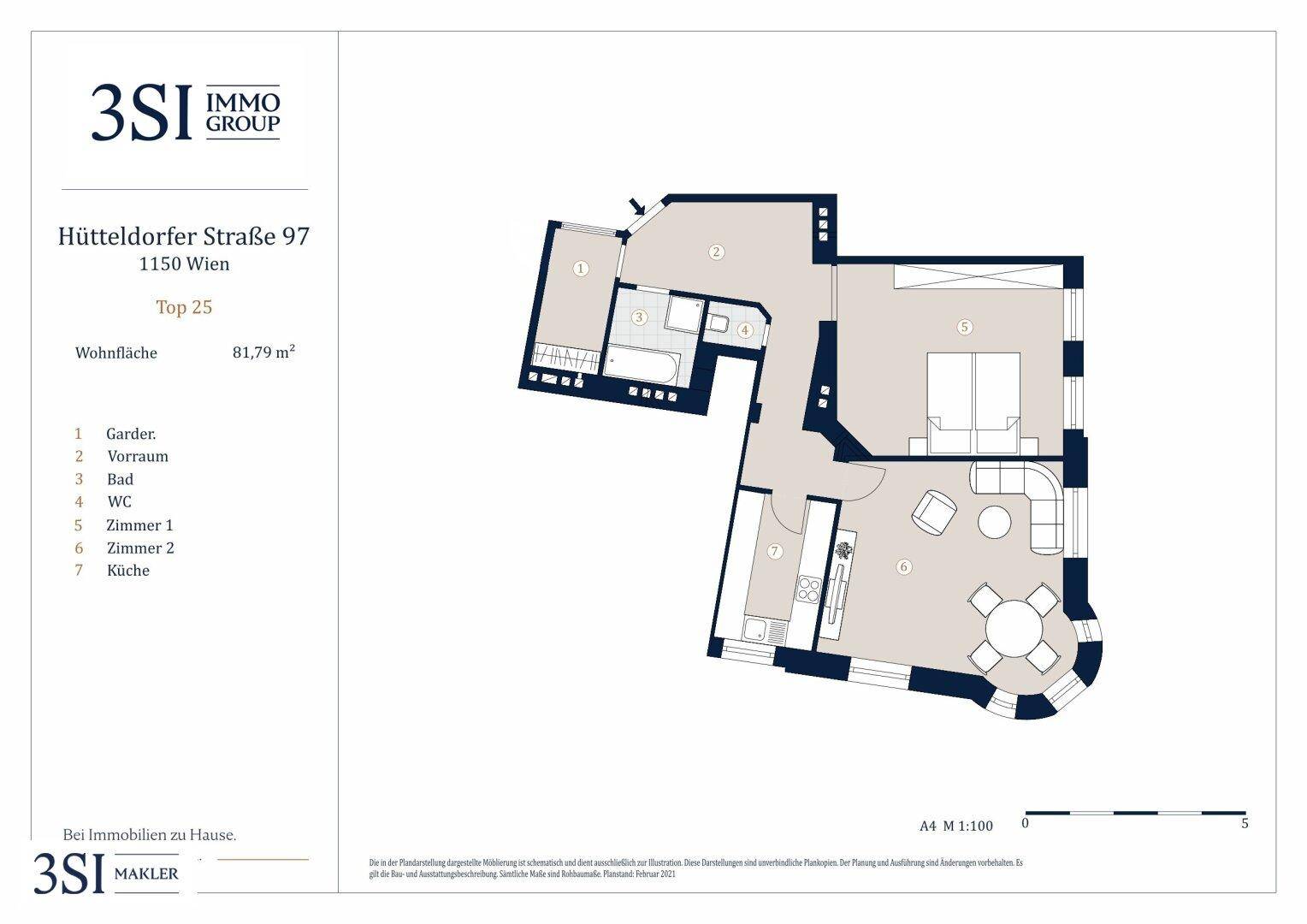 Übersichtlicher Grundriss einer Wohnung mit 81,79 m² Wohnfläche und klarer Raumaufteilung.