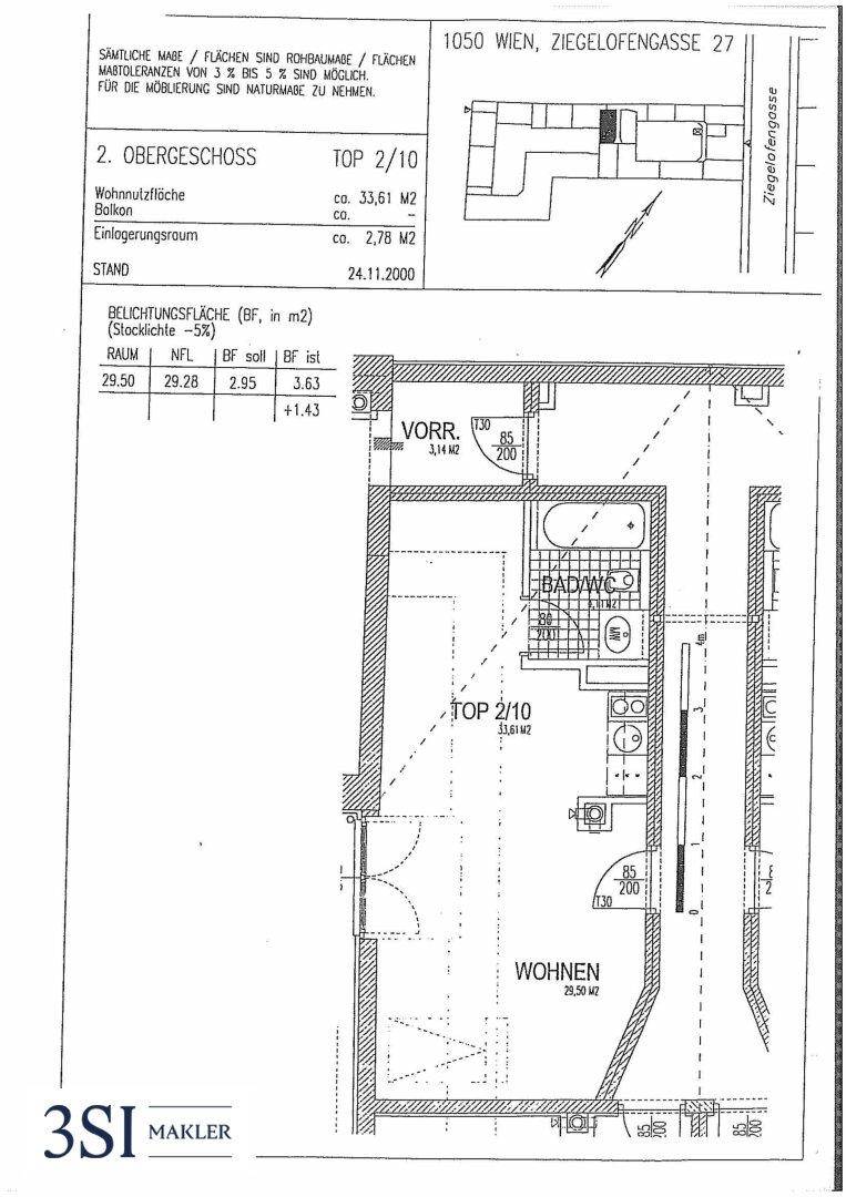 Grundriss einer Obergeschosswohnung mit Wohnbereich, Bad und Balkonzugang.
