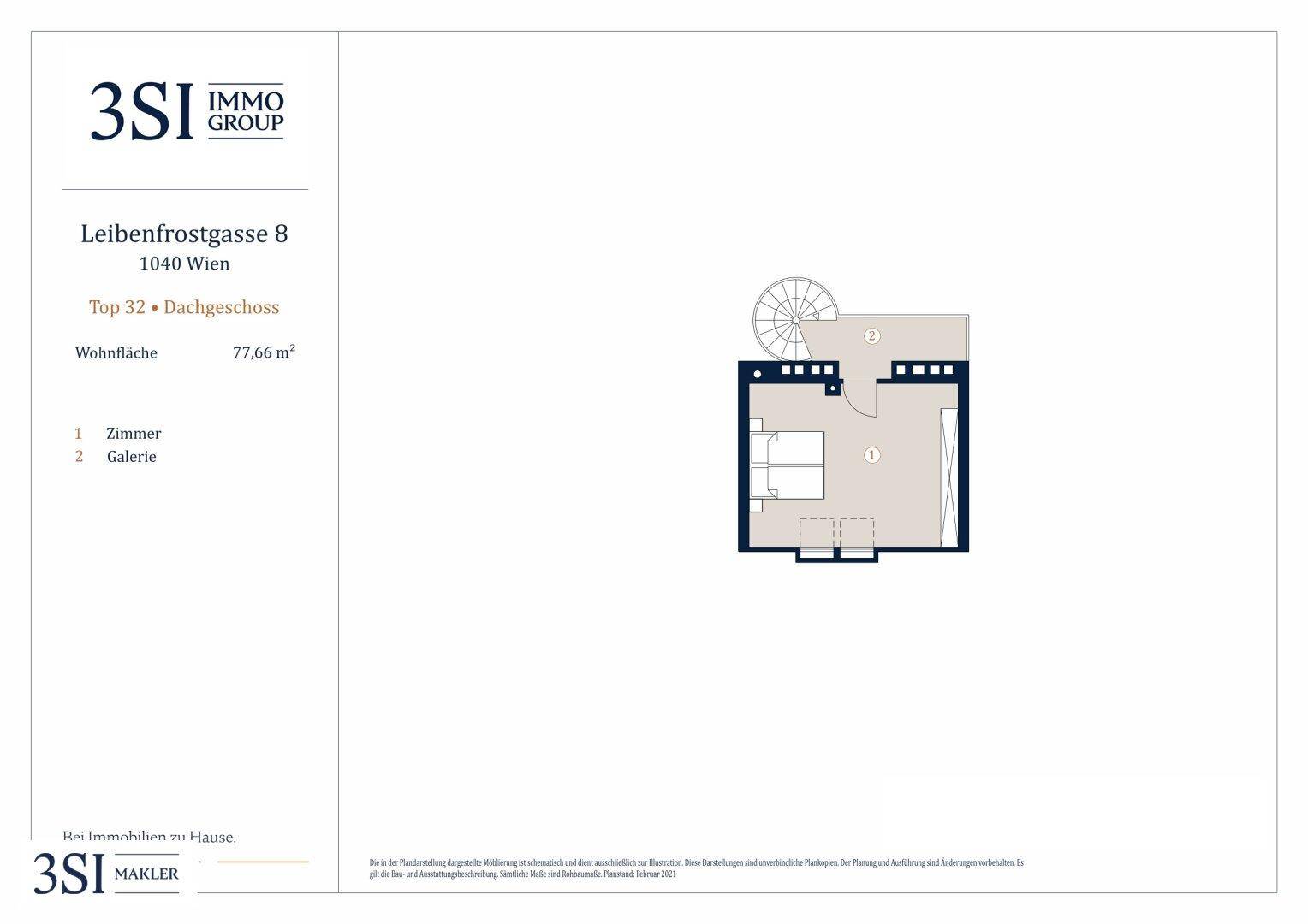 Grundriss des oberen Dachgeschosses mit Schlafzimmer und offener Galerie.