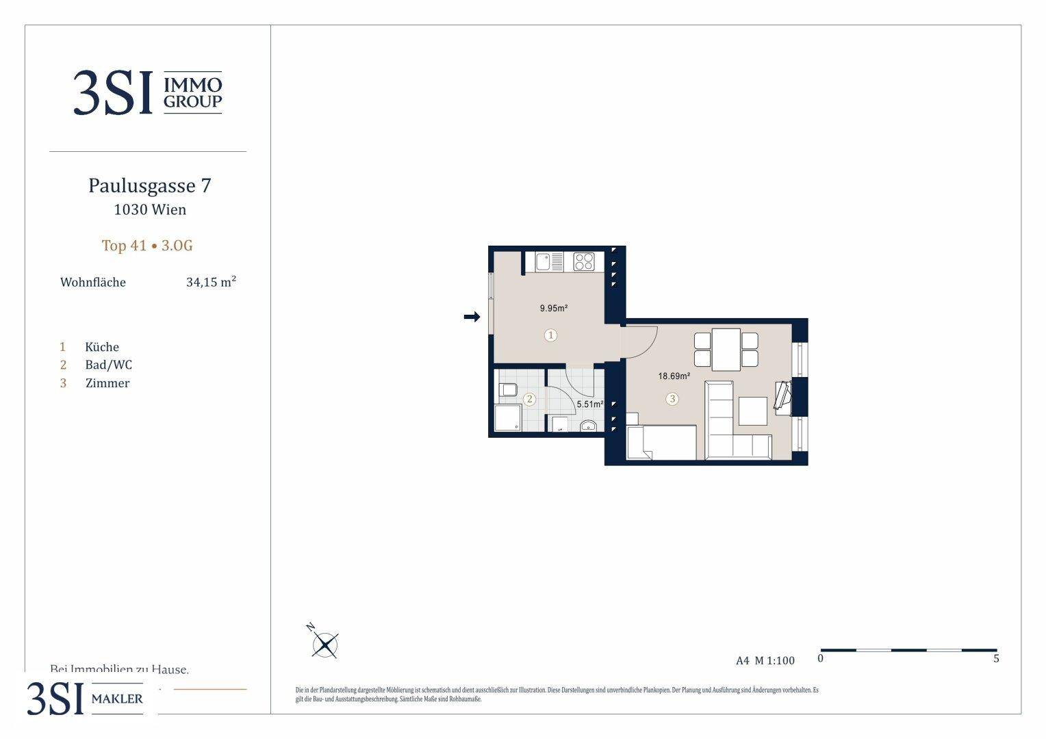 Detaillierter Grundriss der Wohnung mit Raumaufteilung und Flächenangaben.