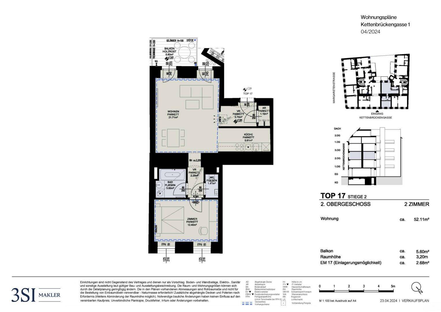 Grundriss einer 2-Zimmer-Wohnung mit Balkon und effizienter Raumaufteilung.