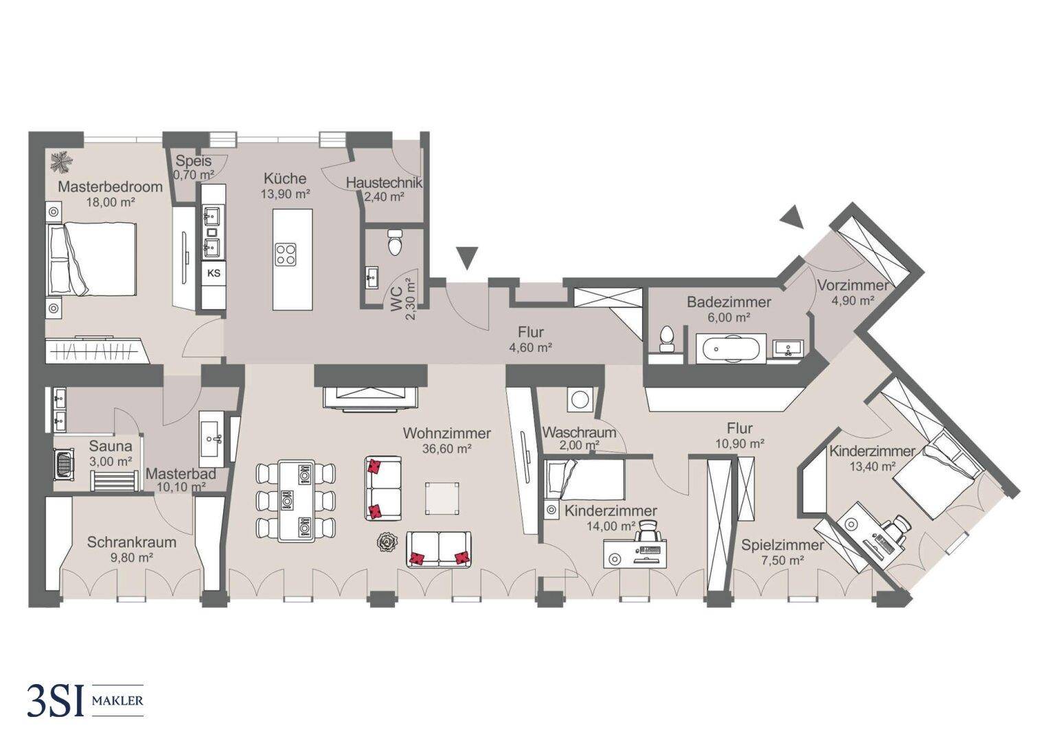 Detaillierter Grundriss der Wohnung mit Raumaufteilung und Flächenangaben.