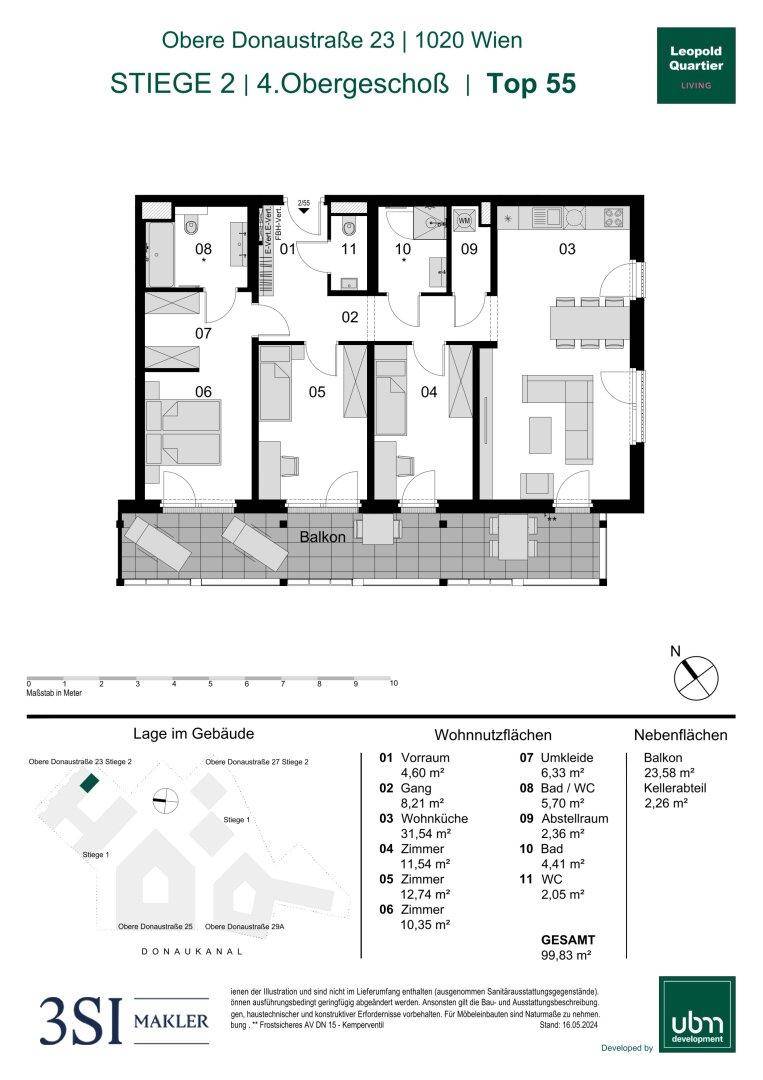 Detaillierter Grundriss einer Wohnung mit Balkon und mehreren Zimmern.