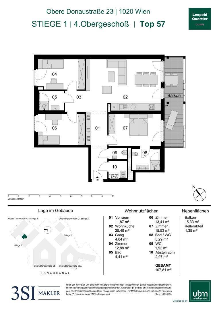 Detaillierter Grundriss einer Wohnung mit Raumaufteilung und Flächenangaben.