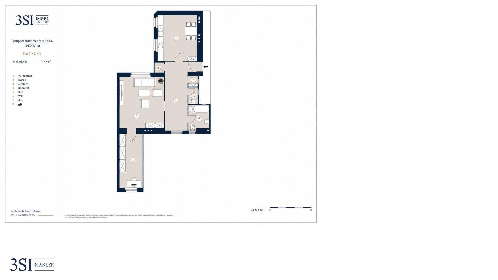 Grundriss einer Wohnung mit mehreren Zimmern und klarem Layout.