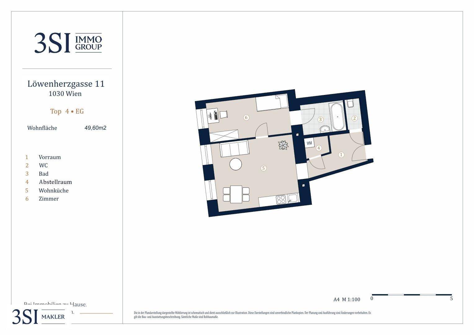 Detaillierter Grundriss der Wohnung mit Raumaufteilung und Flächenangaben.