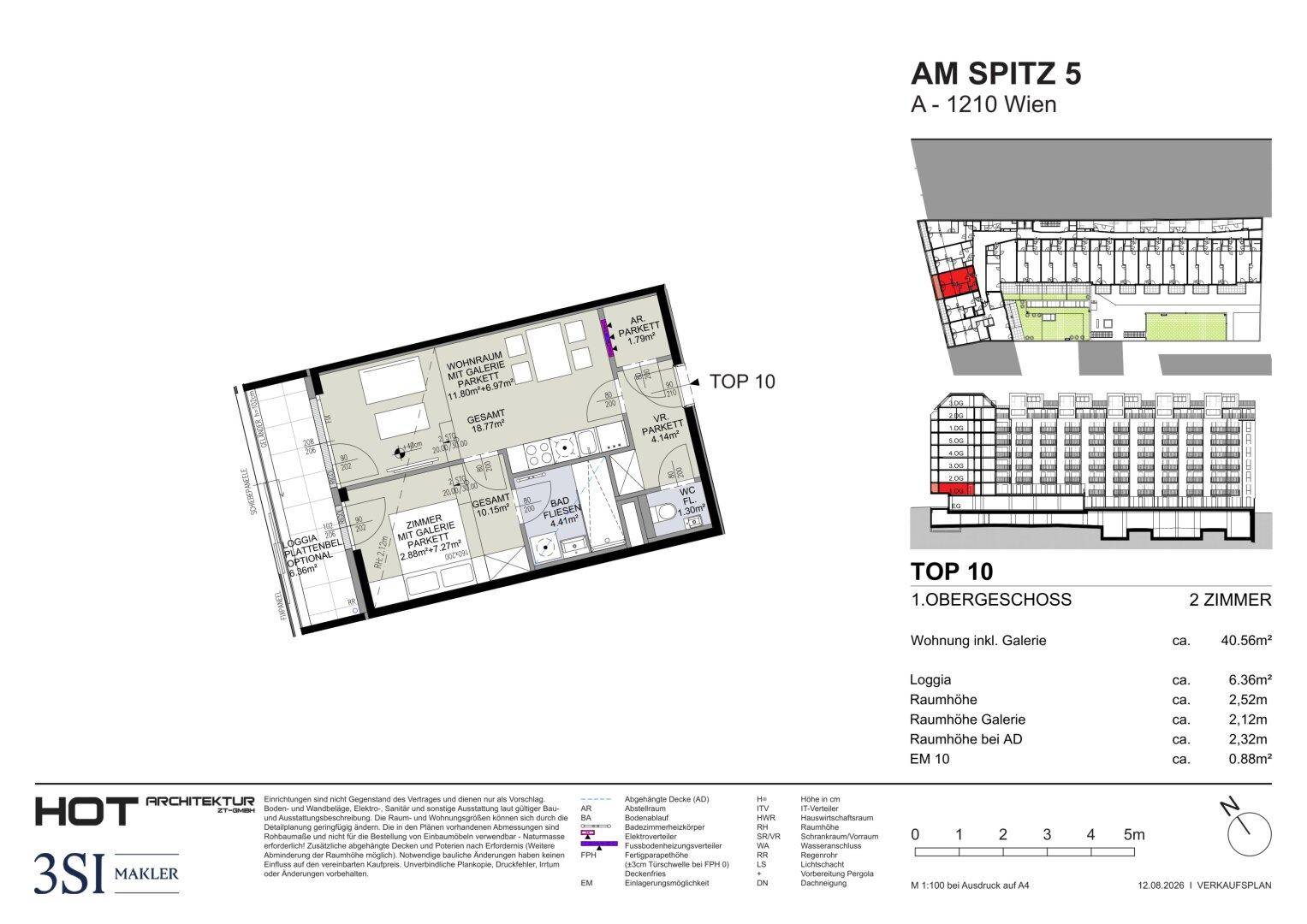 Grundriss einer Wohnung mit Loggia, Galerie und zwei Zimmern.