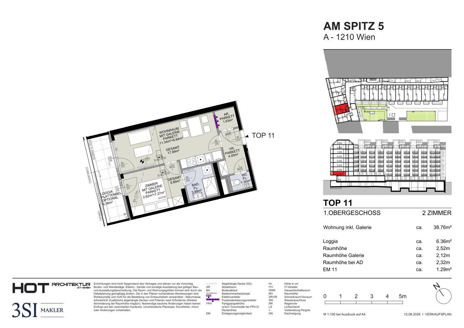 Grundriss einer Zweizimmerwohnung mit offener Raumaufteilung, Loggia und separatem WC.