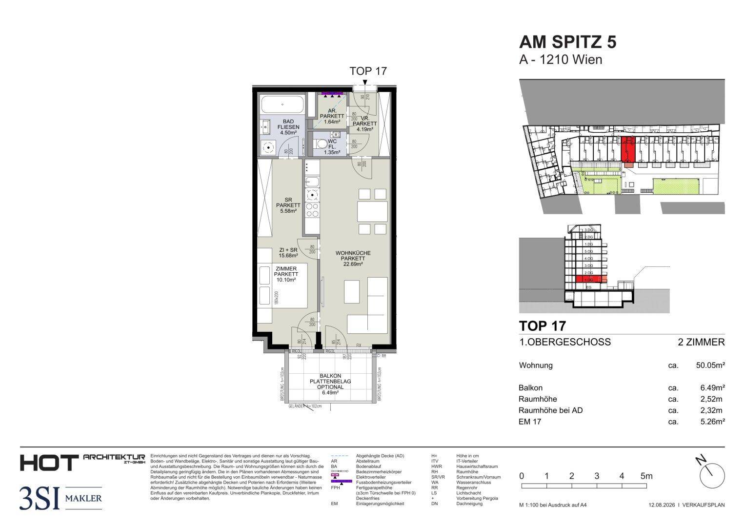 Grundriss einer 2-Zimmer-Wohnung mit Balkon und separatem Bad und WC.