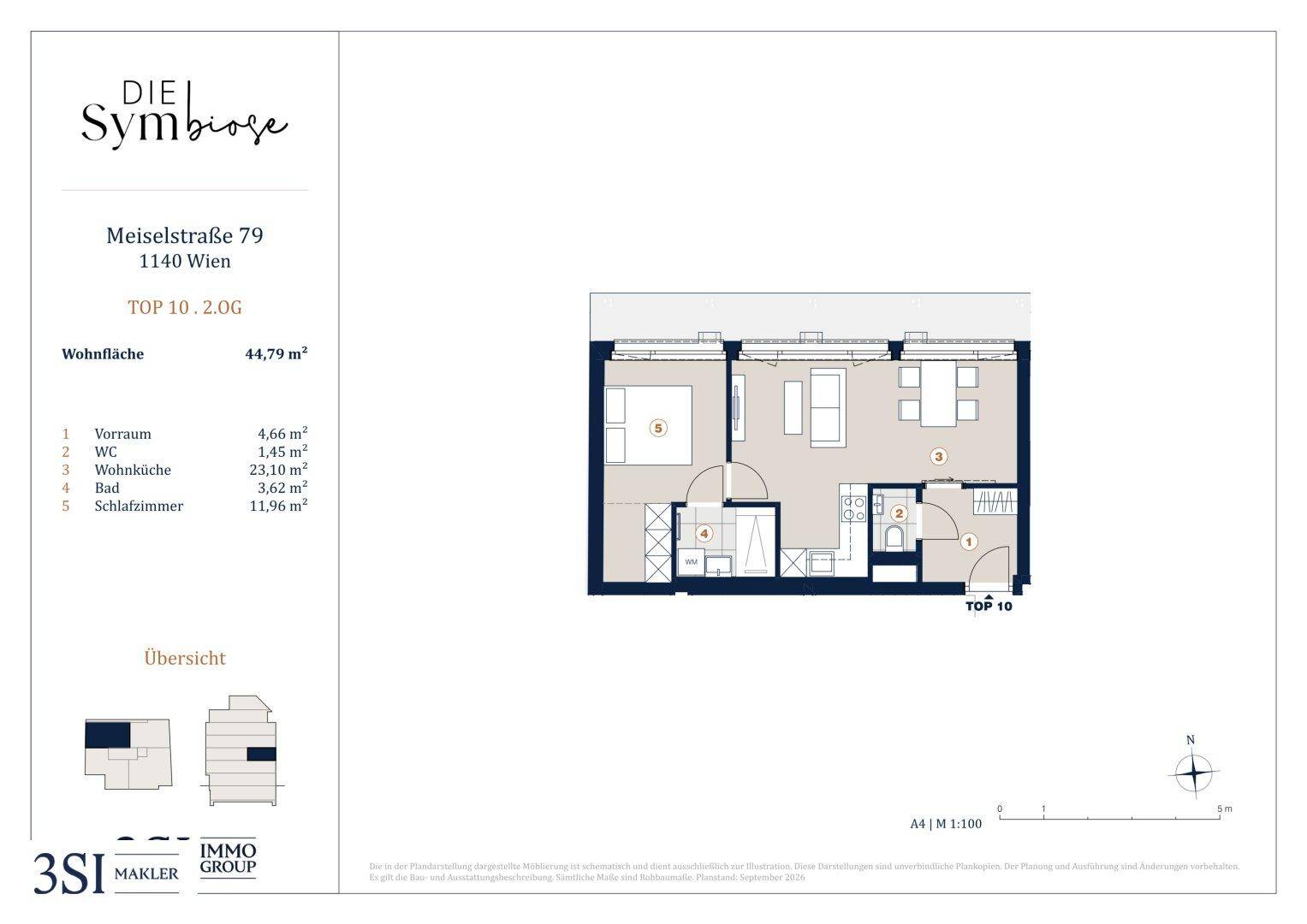 Grundriss der Wohnung TOP 10 im zweiten Obergeschoss mit einem Schlafzimmer und Abstellraum.