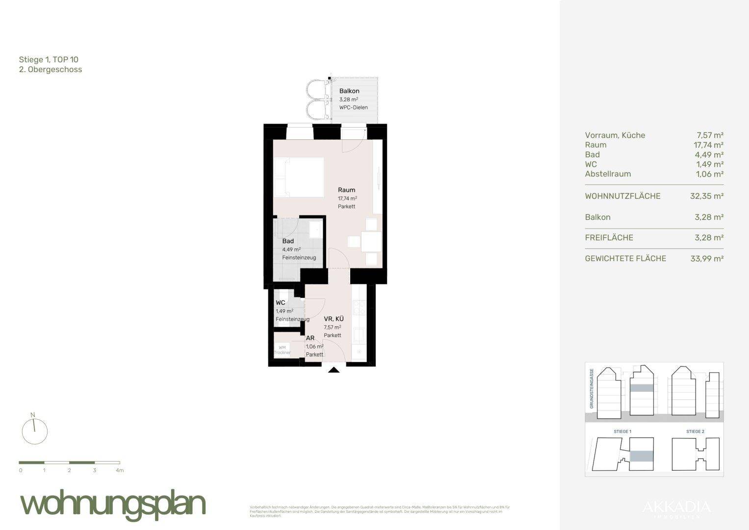 Grundriss des 2. Obergeschosses mit Balkon, Bad und separatem WC.