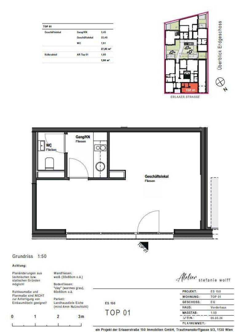 Grundriss eines Geschäftslokals mit offenem Layout und separatem WC-Bereich.
