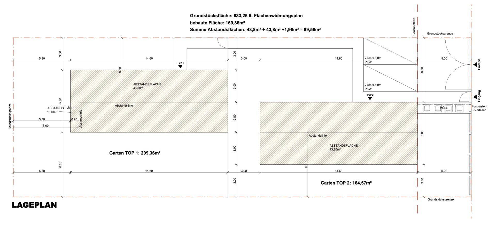 Lageplan der beiden Grundstücke mit den zugehörigen Gartenflächen.