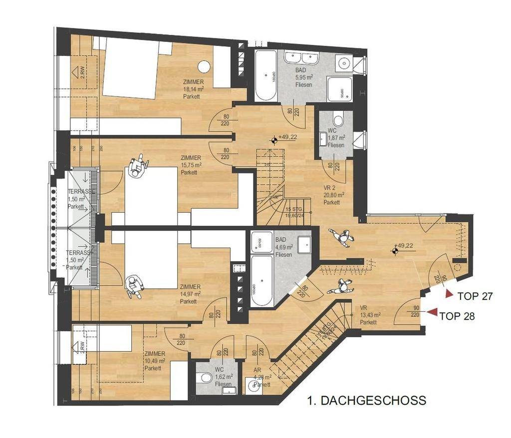 TOPLAGE NÄHE KUTSCHKERMARKT | EXKLUSIVE DACHGESCHOSSWOHNUNG | TERRASSE | 360° BLICK ÜBER WIEN | ERSTBEZUG - Ansicht 4