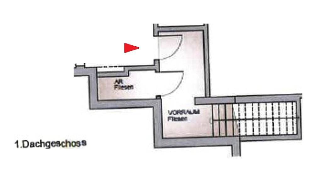 Teilansicht des Grundrisses für das erste Dachgeschoss mit Abstellraum und Vorraum.