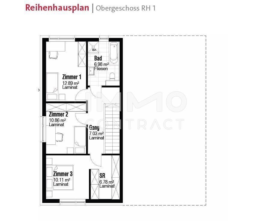 Reihenhausplan Obergeschoss RH1