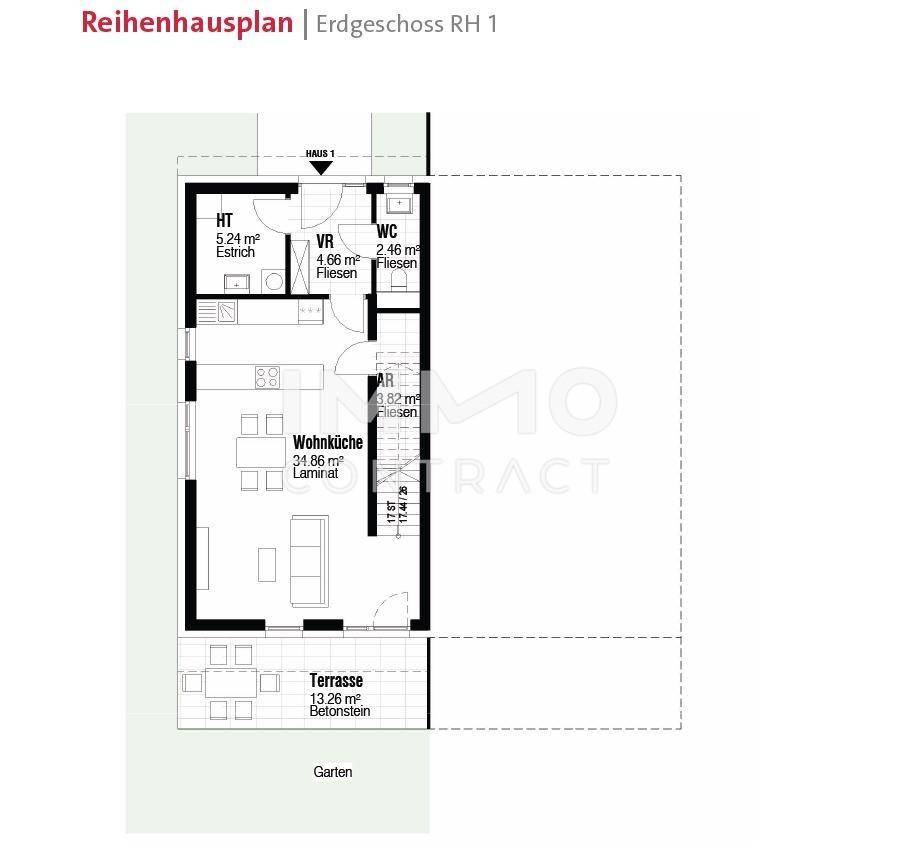 Reihenhausplan Erdgeschoss RH1