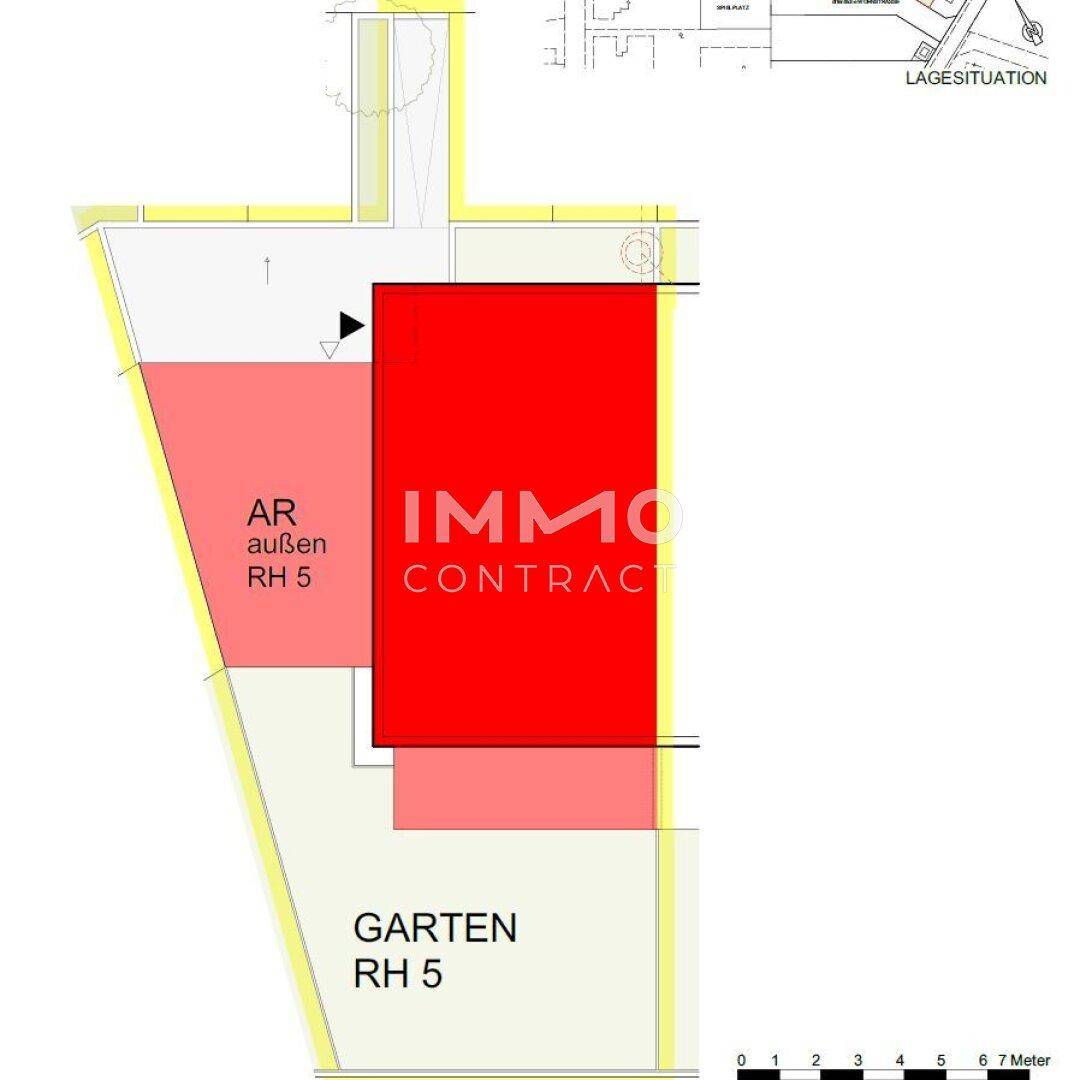 Lageplan des Grundstücks mit Gartenbereich und einem praktischen Außenabstellraum.