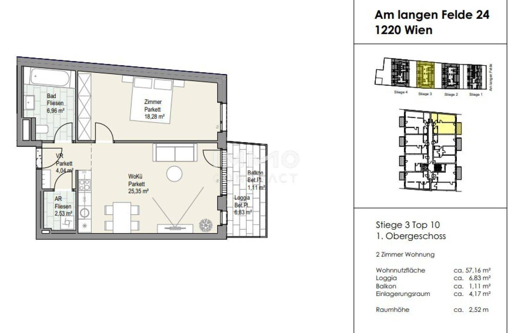 Grundriss einer 2-Zimmer-Wohnung mit Loggia, Balkon und offenem Wohnbereich.