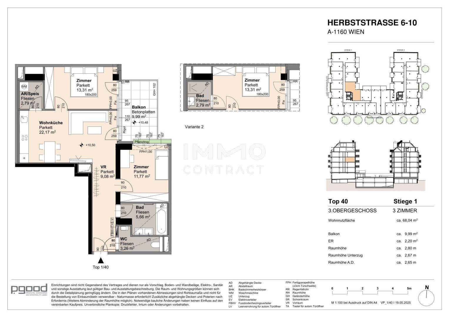 Detaillierter Grundriss einer Wohnung mit Balkon und separatem WC.
