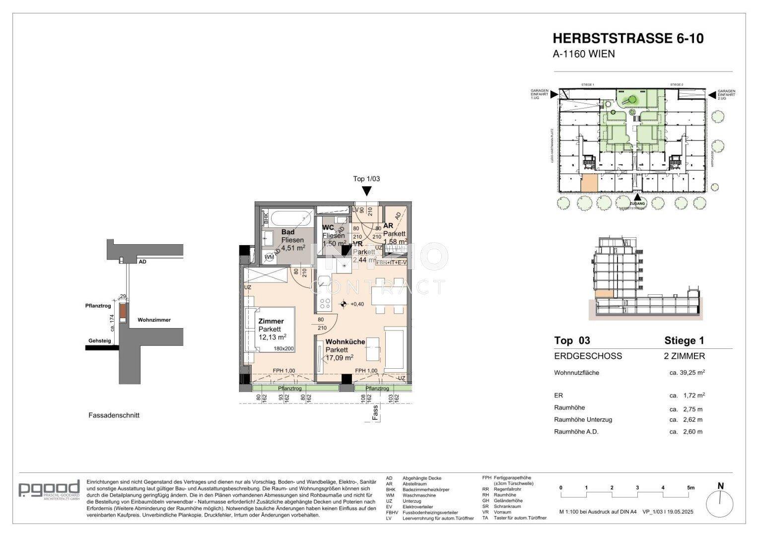 Detaillierter Grundriss einer 2-Zimmer-Wohnung mit Wohnküche und separatem Schlafzimmer.