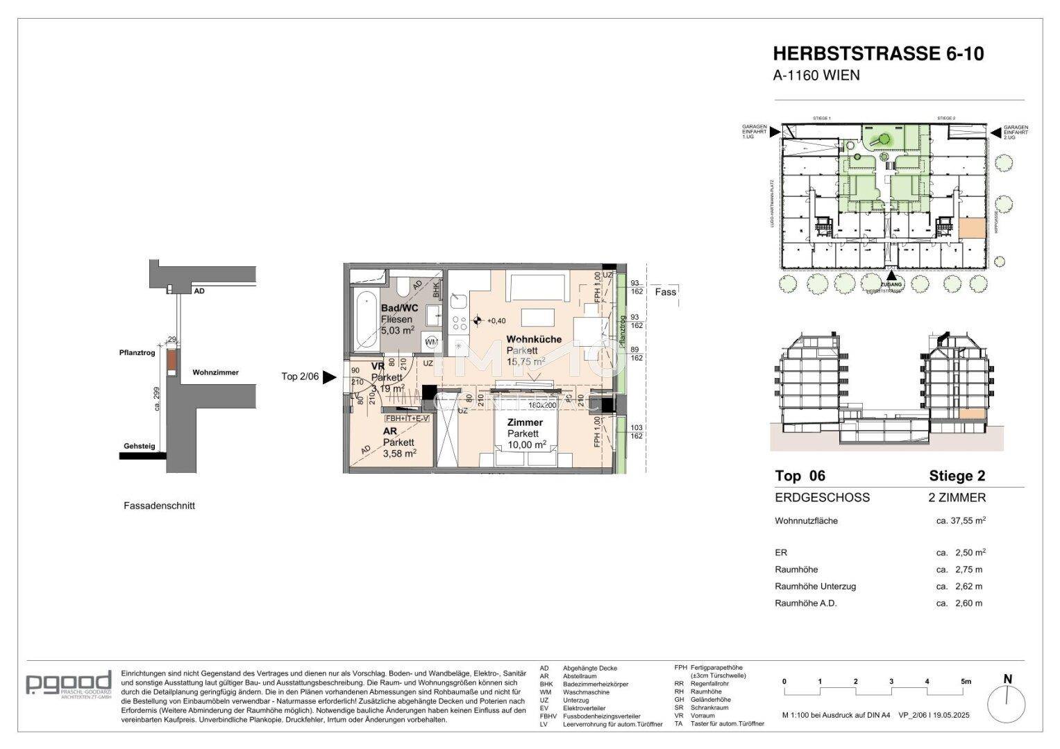 Ein detaillierter Grundriss einer 2-Zimmer-Wohnung im Erdgeschoss mit Balkon und Parkettboden.