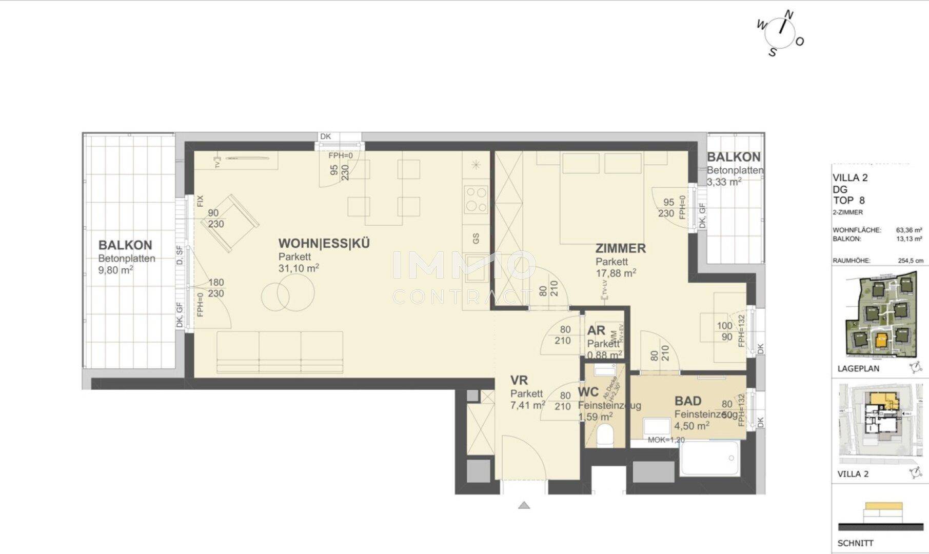 KREMSER WOHNDOMIZIL2Zi- 63qm Dachgeschoss - Eigentum, Lift, Tiefgarage, in beliebter Grünruhelage - Ansicht 2