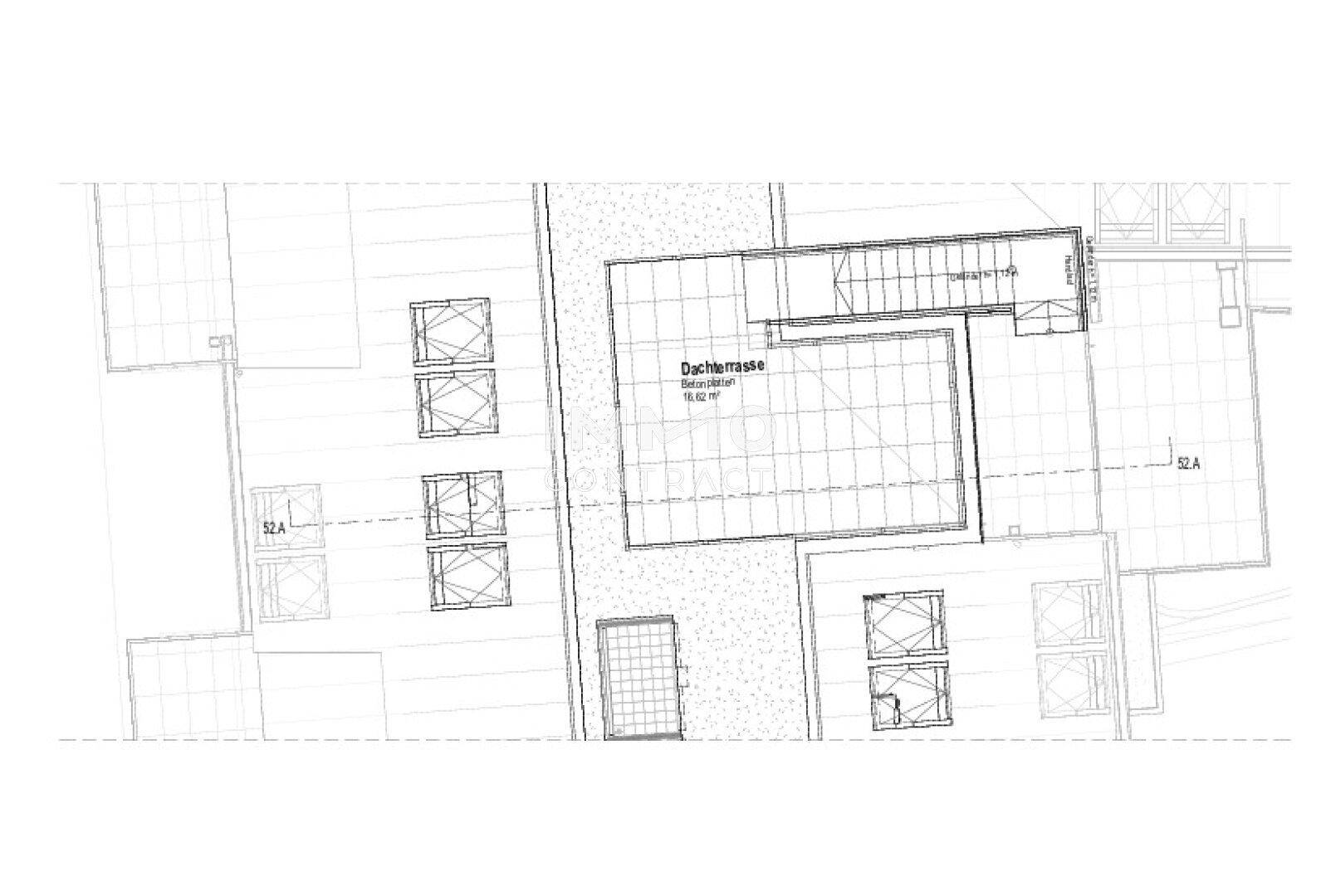 Grundrissausschnitt mit der großen Dachterrasse und angrenzenden Bereichen.