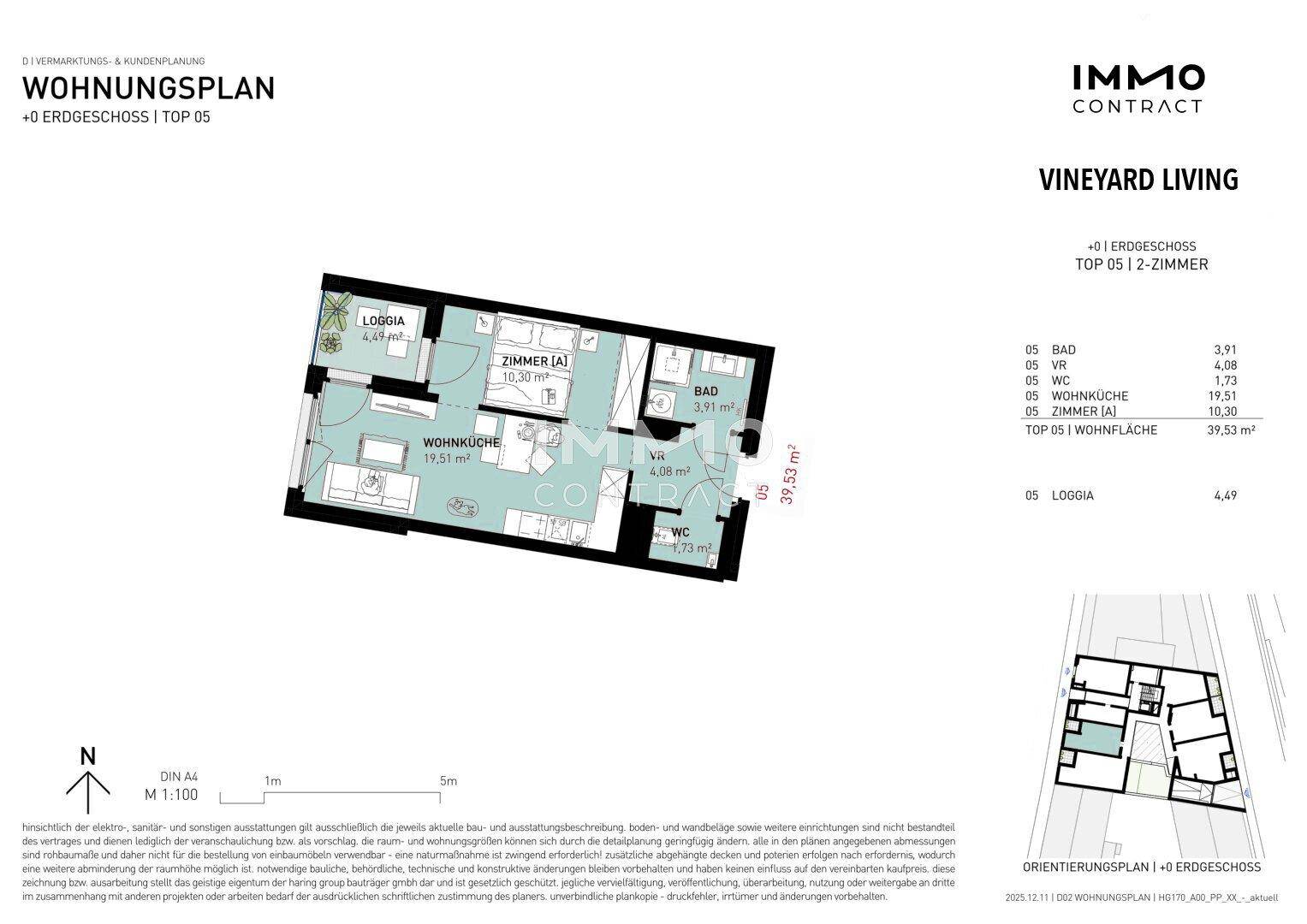 Grundriss für eine 2-Zimmer-Wohnung mit Loggia und offenem Wohn-Essbereich.