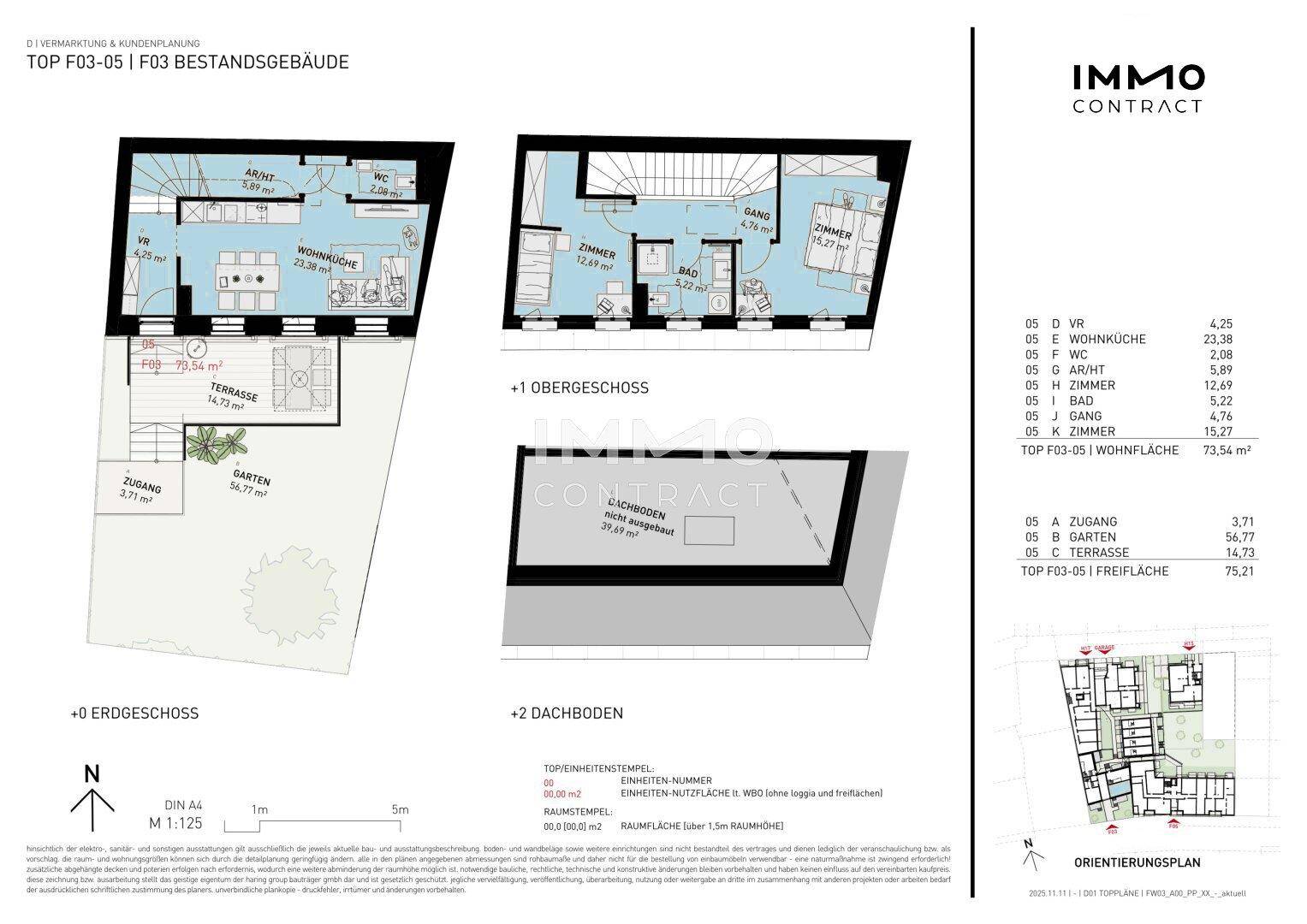 Grundrissplan zeigt Erdgeschoss und Obergeschoss mit offener Wohnküche, Terrasse und Garten.