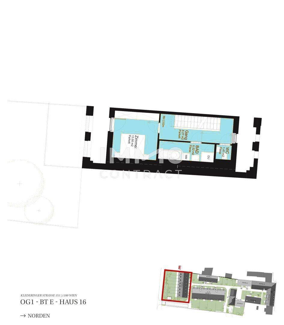 Grundriss des Obergeschosses mit Schlafzimmer, Bad und separatem WC.
