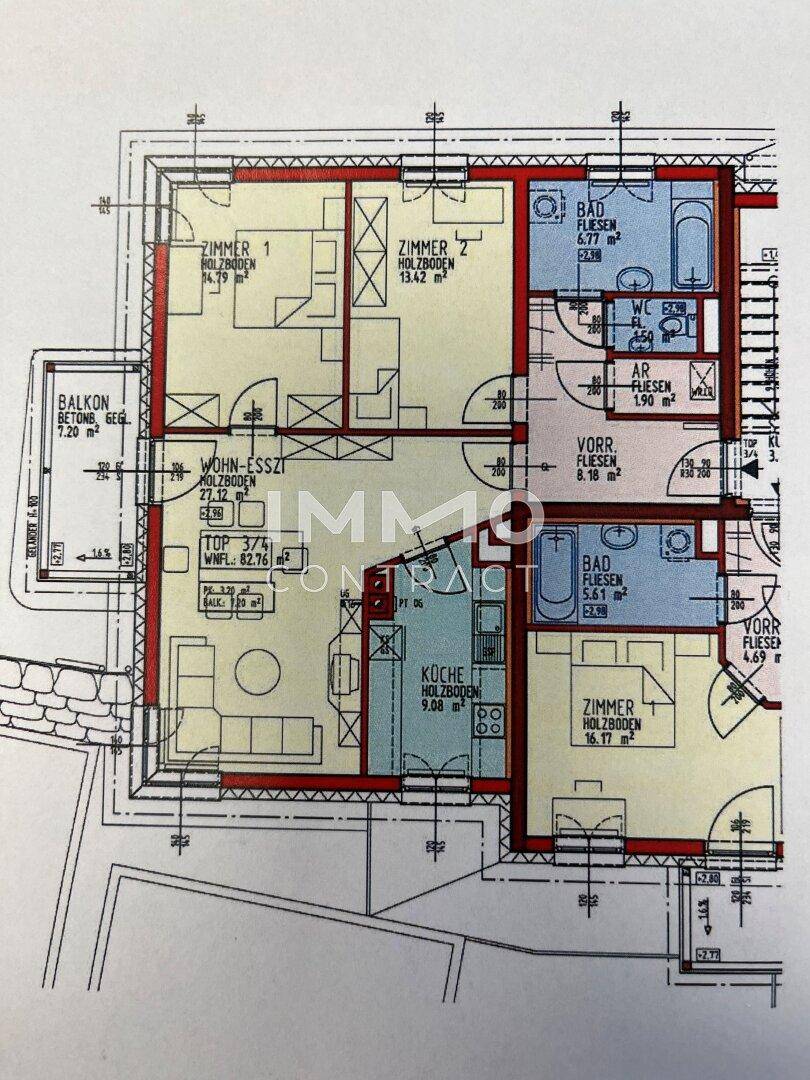 Detaillierter Grundriss der Wohnung mit Zimmeraufteilung und Balkon.