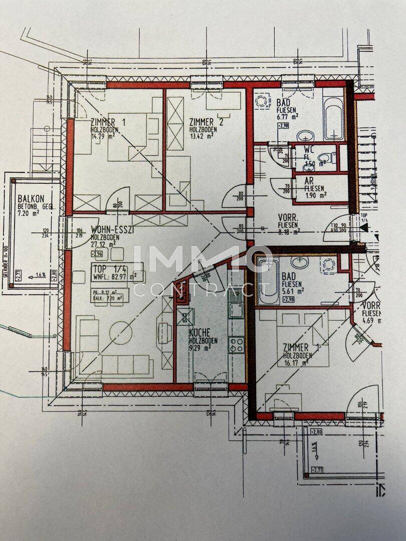 Detaillierter Grundriss der Wohnung mit Zimmeraufteilung und Flächenangaben.
