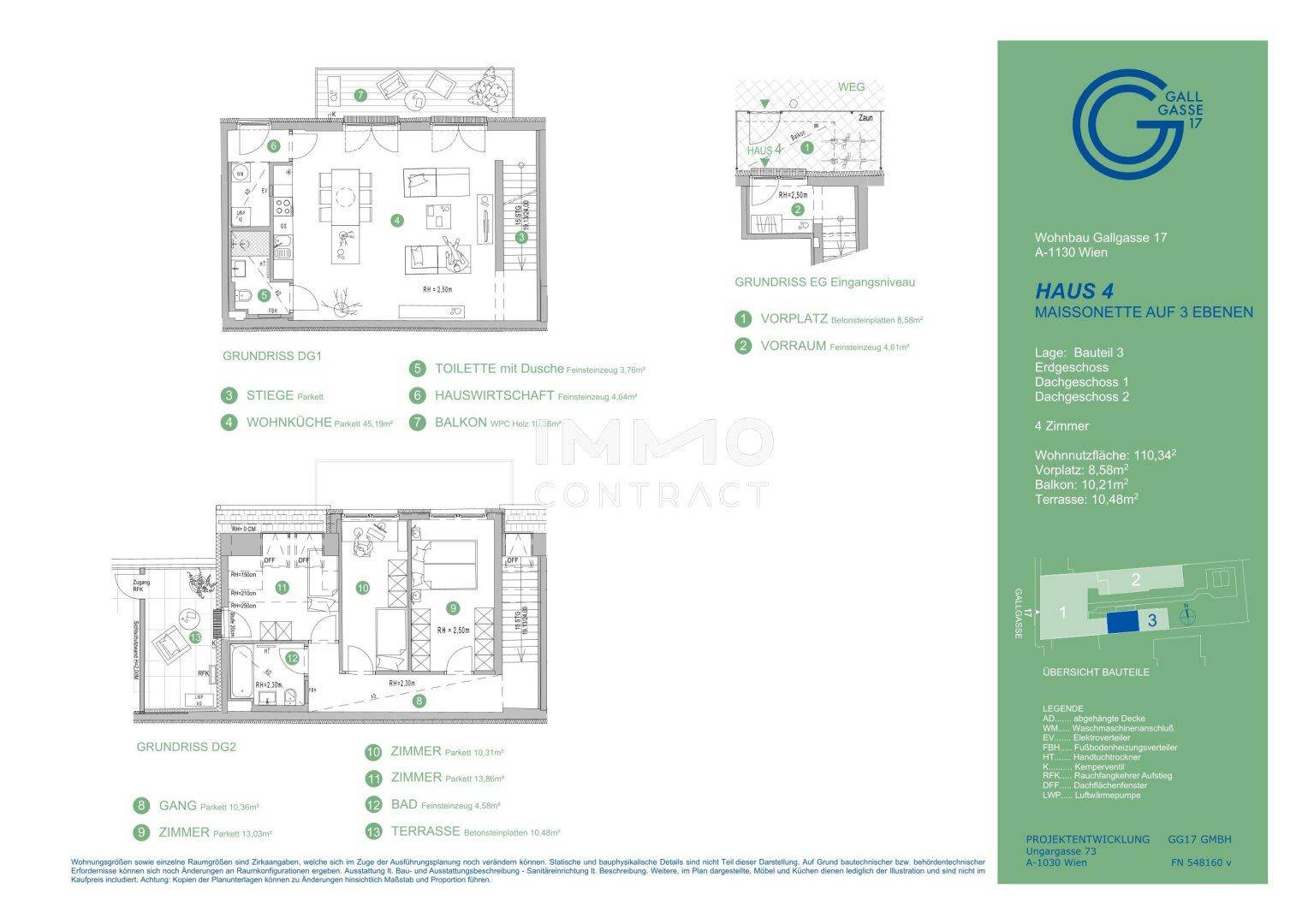 Detaillierte Grundrisse einer Maisonette-Wohnung mit Wohnflächenangaben und Raumaufteilung, übersichtlich präsentiert.