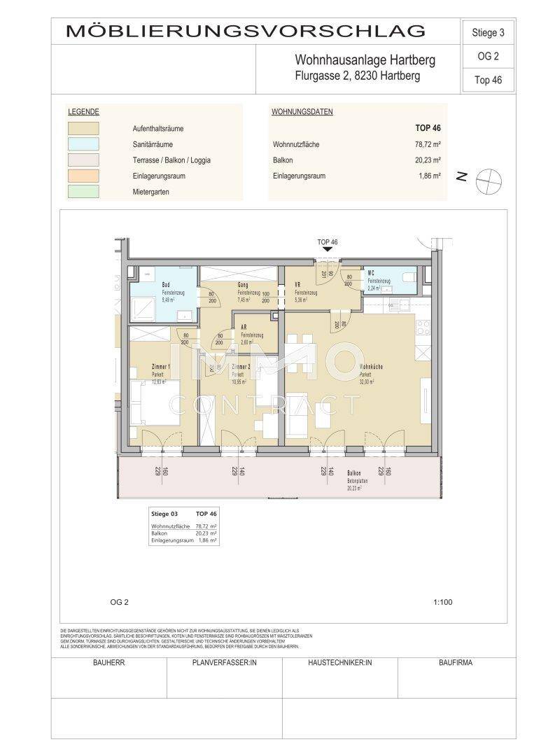 Detaillierter Grundriss mit Möblierungsvorschlag und Raumaufteilung der Wohnung.
