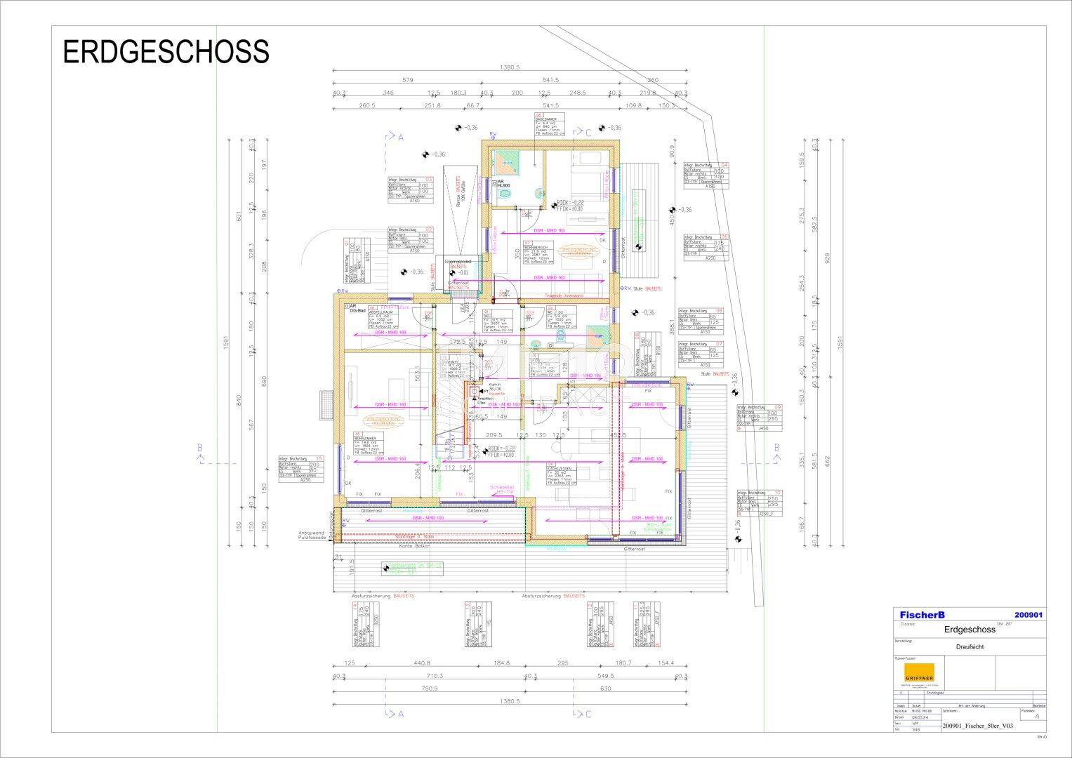 Grundriss des Erdgeschosses mit offenem Wohnbereich, Küche und Zugang zu Außenflächen.