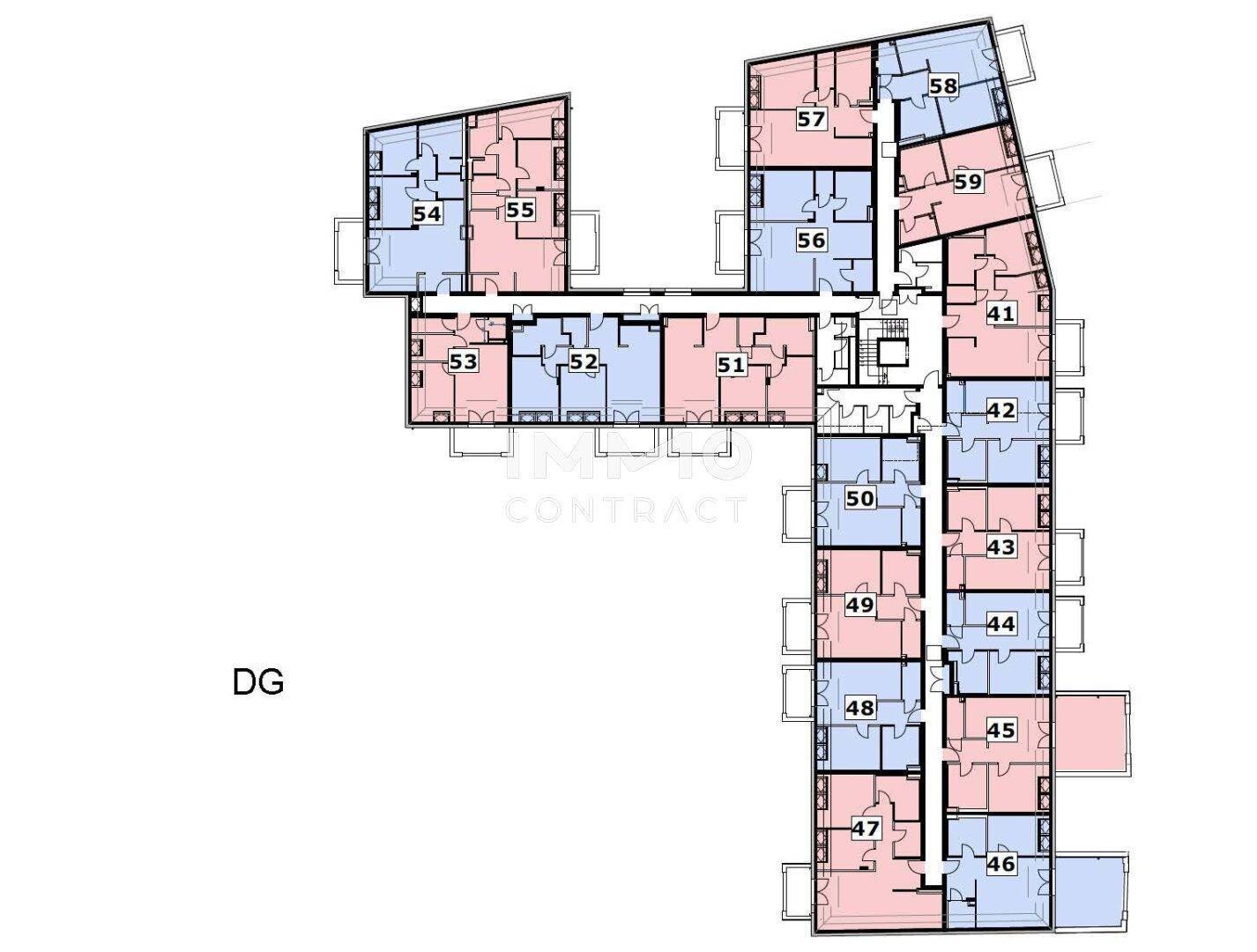 Grundrissplan des Dachgeschosses mit verschiedenen Wohneinheiten, Balkonen und angedeuteten Dachschrägen.
