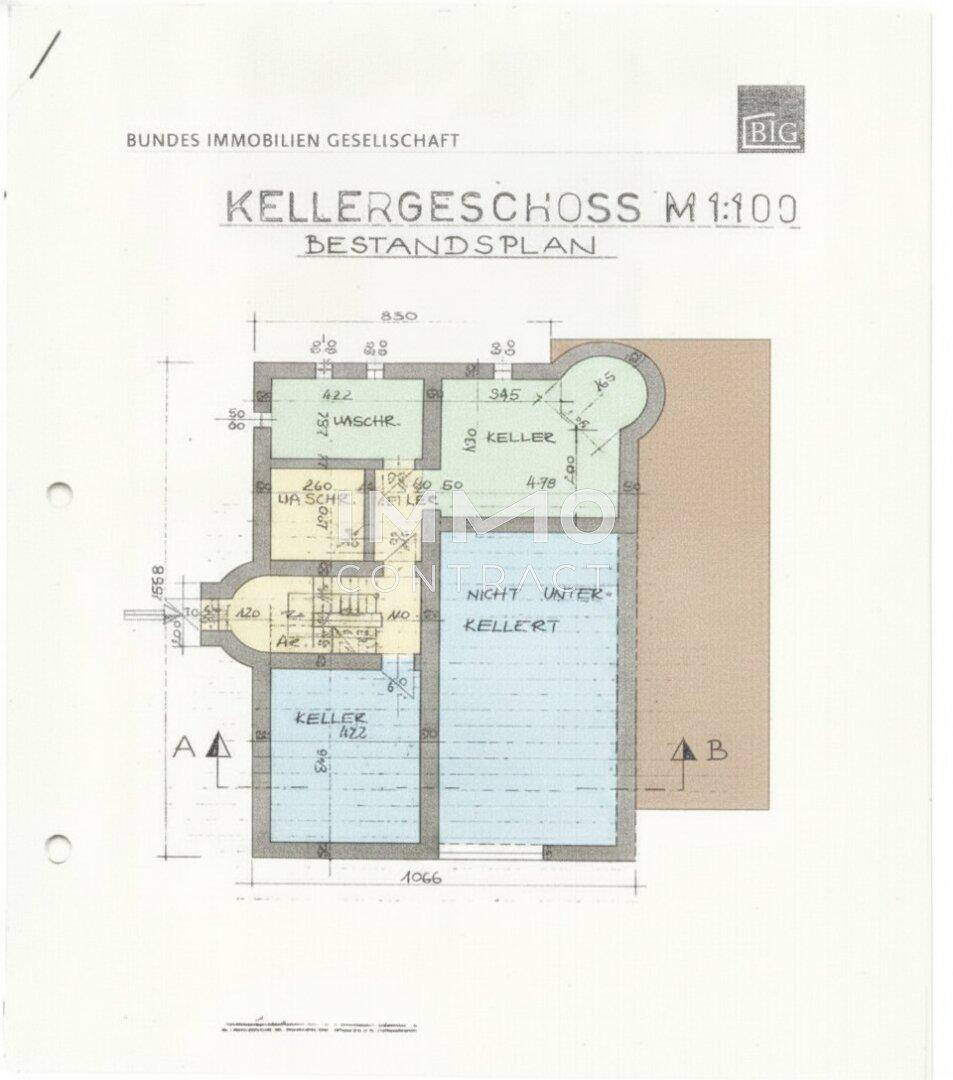 Grundriss des Kellergeschosses mit Waschküche, mehreren Kellerräumen und nicht unterkellertem Bereich.