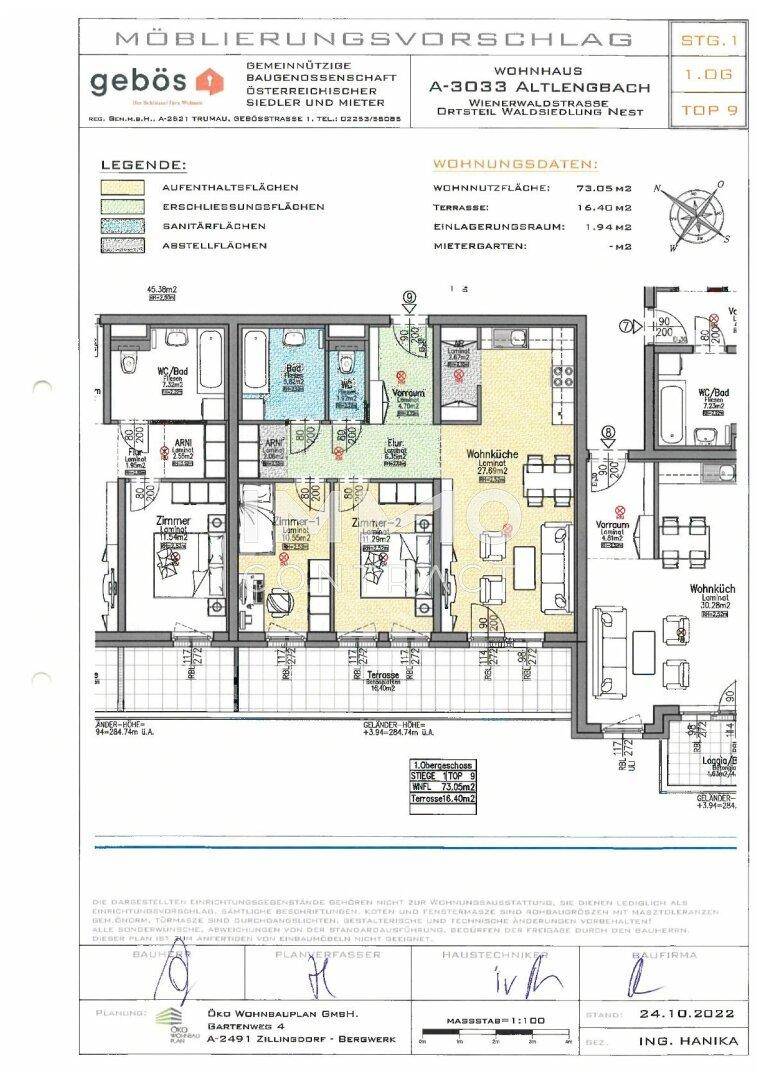 Detaillierter Grundriss einer Wohnung mit mehreren Zimmern und Terrasse.