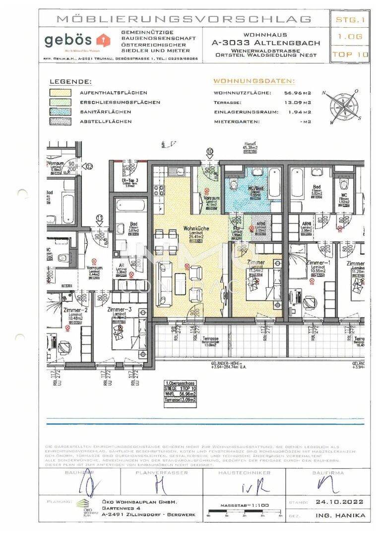 Detaillierter Grundriss einer Wohnung mit Wohn- und Schlafbereichen.