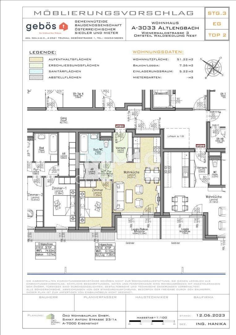 Detaillierter Grundriss einer Wohnung mit mehreren Zimmern und einem Balkon.