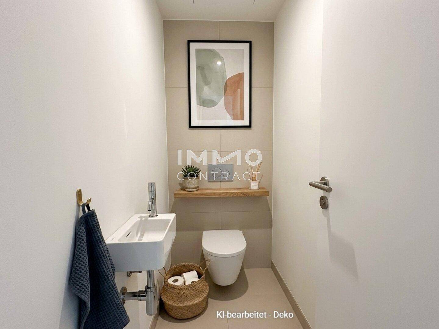 Praktisches Gäste-WC mit kleinem Waschbecken und wandhängender Toilette.