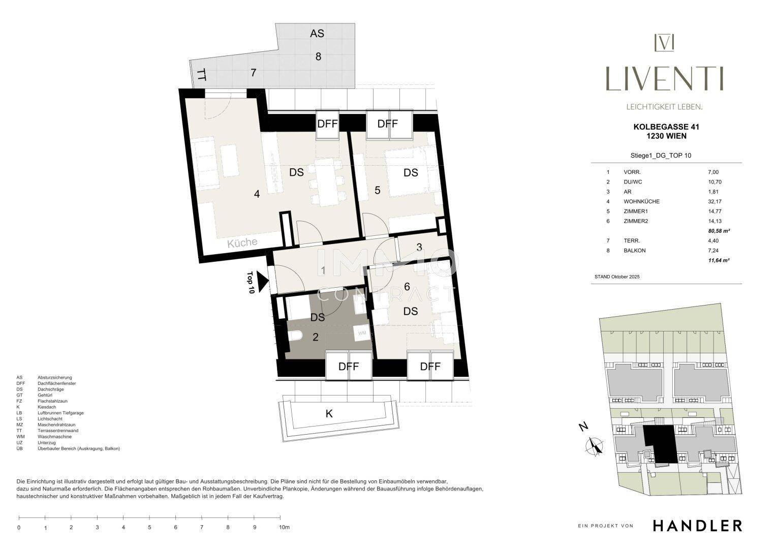 Grundriss einer Wohnung mit mehreren Zimmern, Balkon und Terrasse.